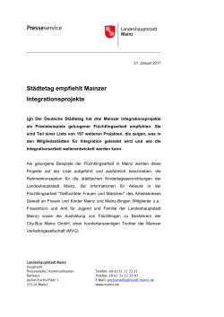 Städtetag empfiehlt Mainzer Integrationsprojekte