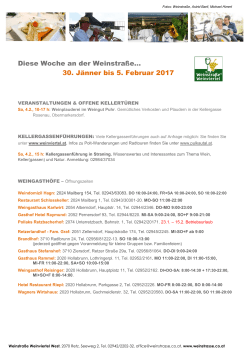 Diese Woche an der Weinstraße… 30. Jänner bis 5. Februar 2017