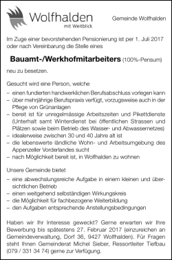 Bauamt-/Werkhofmitarbeiters (100%-Pensum)