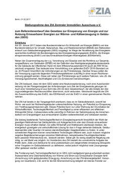 Stellungnahme des ZIA Zentraler Immobilien Ausschuss e.V. zum