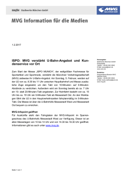 ISPO: MVG verst&auml;rkt U-Bahn-Angebot und Kundenservice vor Ort