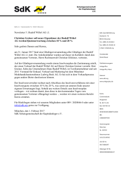 Newsletter 5 | Rudolf Wöhrl AG i.I. Christian Greiner soll neuer