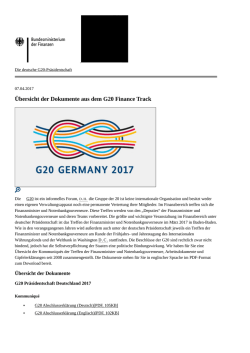 Übersicht der Dokumente aus dem G20 Finance Track