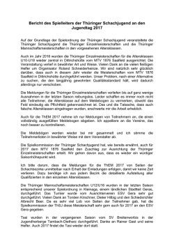 Bericht des Spielleiters der Thüringer Schachjugend an den
