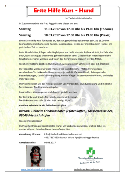 Erste Hilfe Kurs - Hund - Tierheim Friedrichshafen