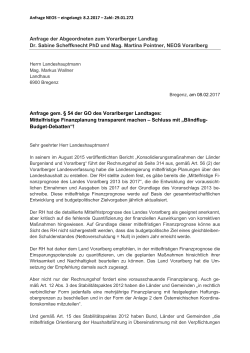 Anfrage der Abgeordneten zum Vorarlberger Landtag Dr. Sabine