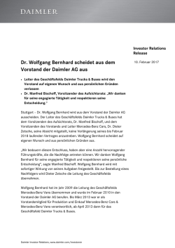 IR Release: Dr. Wolfgang Bernhard scheidet aus dem