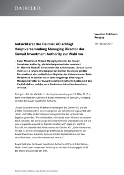 IR Release Aufsichtsrat der Daimler AG schlägt Hauptversammlung