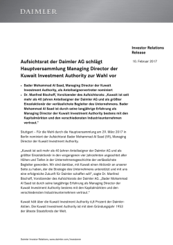 IR Release Aufsichtsrat der Daimler AG schl&auml;gt Hauptversammlung