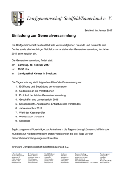 Dorfgemeinschaft Seidfeld Einladung Mitgliederversammlung 2017