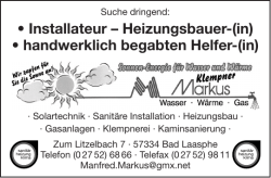 • Installateur – Heizungsbauer-(in) • handwerklich begabten Helfer-(in)