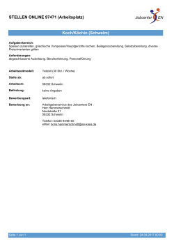 STELLEN ONLINE 97471 (Arbeitsplatz) Koch/Köchin (Schwelm)