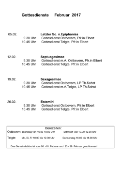 Gottesdienste Februar 2017 - der Ev. Kirchengemeinde Telgte