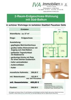 H&uuml;bsche 2-Raum-Erdgeschoss-Wohnung mit S&uuml;d