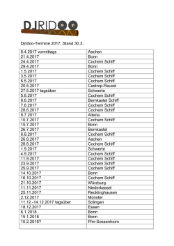 Djridoo-Termine 2017: 22.1.2017 Köln 23.1.2017 Offenbach 10.2