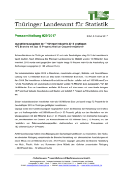 Investitionsausgaben der Th&uuml;ringer Industrie 2015 gestiegen KFZ