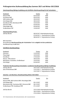 Prüfungstermine Stufenausbildung Bau Sommer 2017 und Winter