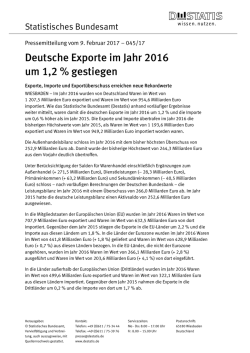 Deutsche Exporte im Jahr 2016 um 1,2 % gestiegen