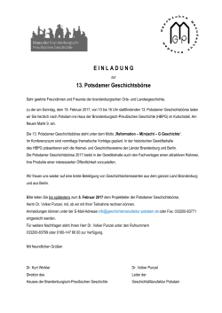 E I N L A D U N G 13. Potsdamer Geschichtsb&ouml;rse