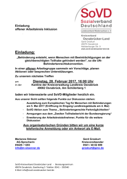 Einladung zum Arbeitskreis Inklusion - SoVD Osnabrücker-Land