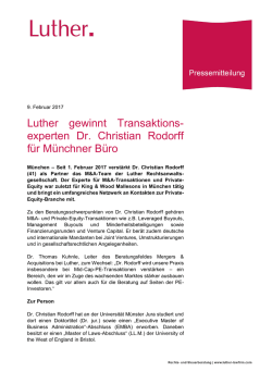 Luther gewinnt Transaktions- experten Dr. Christian Rodorff für