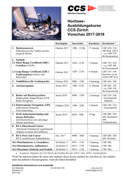 Hochsee- Ausbildungskurse CCS Z&uuml;rich Vorschau 2017-2018