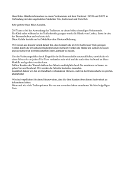 Hase Bikes H&auml;ndlerinformation zu einem Vorkommnis mit