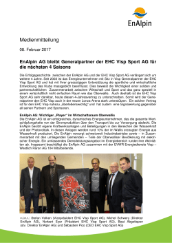 EnAlpin AG bleibt Generalpartner der EHC Visp Sport AG für die