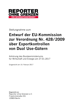 Entwurf der EU-Kommission zur Verordnung Nr. 428/2009