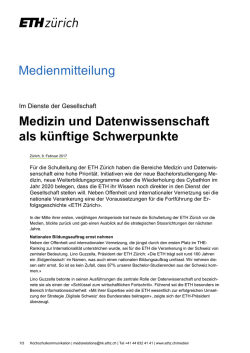 Medienmitteilung Medizin und Datenwissenschaft als