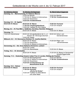 Gottesdienste in der Woche vom 4. bis 12. Februar 2017