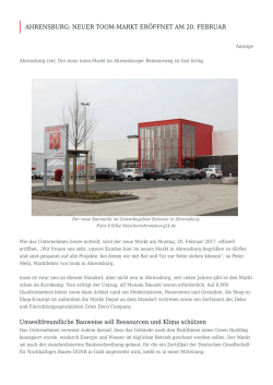 Ahrensburg: Neuer toom-Markt eröffnet am 20