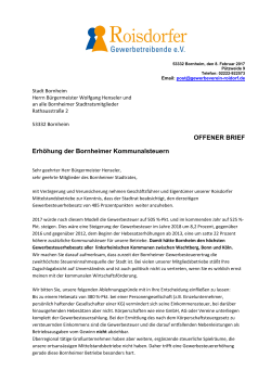 Offener Brief des Roisdorfer Gewerbevereins e.V. vom 8.2.2017