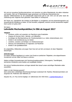 Lehrstelle Mechanikpraktiker/in EBA ab August 2017