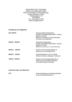 Sophie Metz, M.Sc. Psychologie Charit&eacute; Universit&auml;tsmedizin Berlin