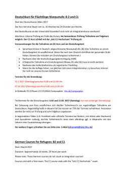 Deutschkurs für Flüchtlinge Niveaustufe: B 2 und C1 German