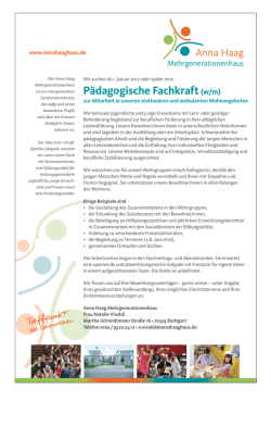 Jobs - Stellenangebote - Anna Haag Mehrgenerationenhaus
