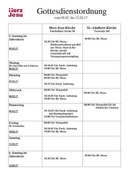 Gottesdienstordnung 05.02. - 12.02.17