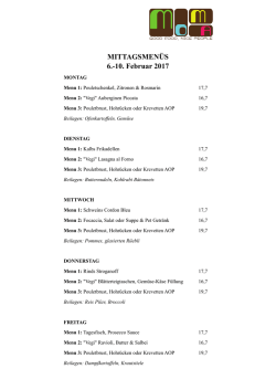 MITTAGSMENÜS 6.-10. Februar 2017