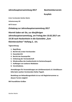 Jahreshauptversammlung 2017 Bezirksimkerverein