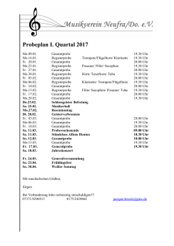 Probenplan 1. Quartal 2017 - Musikverein Neufra/Donau eV