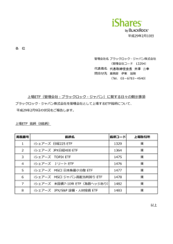 上場ETF（管理会社：ブラックロック・ジャパン）に関する日々の