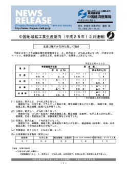 中国地域鉱工業生産動向（平成28年12月速報)