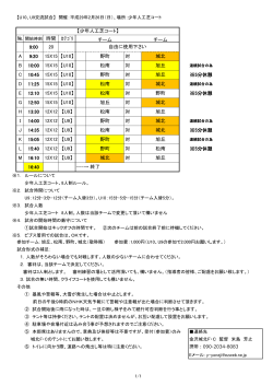 № 開始時刻 時間 ｶﾃｺﾞﾘ チーム チーム 9:00 20 A 9:20 15X15 【U10】 野