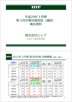 株式会社ヒップ 平成29年3月期 第3四半期決算短信（連結） 補足資料