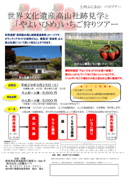 世界文化遺産高山社跡見学と 「やよいひめ」いちご狩りツアー