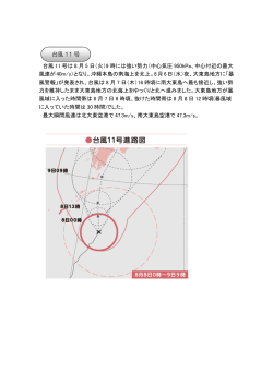 台風 11 号は 8 月 5 日（火）9 時には強い勢力（中心気圧 950hPa、中心