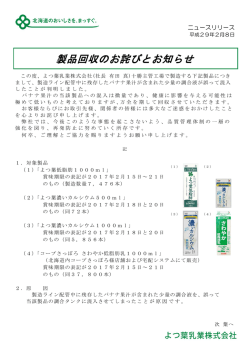 製品回収のお詫びとお知らせ