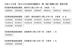 平成29年度 埼玉大学合格者受験番号一覧（課す推薦入試）教育学部