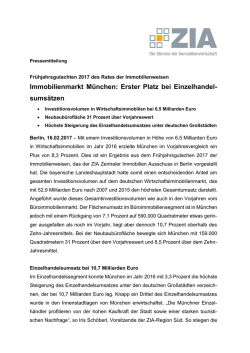 Immobilienmarkt M&uuml;nchen: Erster Platz bei Einzelhandel